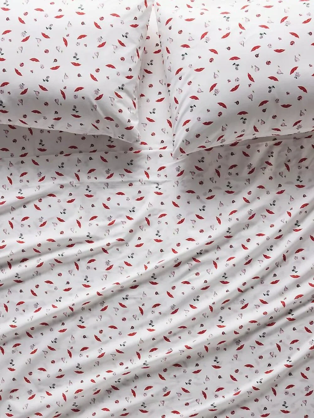 Anthropologie King Organic Cotton Percale Printed Valentine Heart Sheet Set
